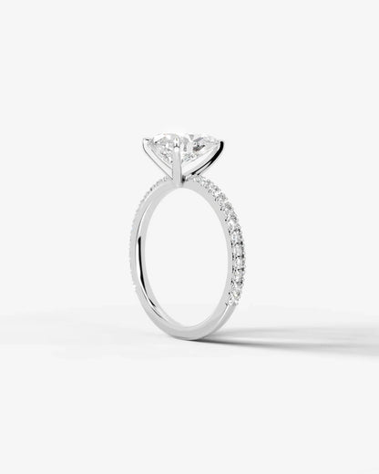Pear Cut Solitaire Lab Grown Diamond Engagement Ring with Pavé Band | D VS1