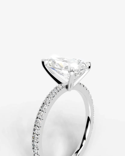 Pear Cut Solitaire Lab Grown Diamond Engagement Ring with Pavé Band | D VS1