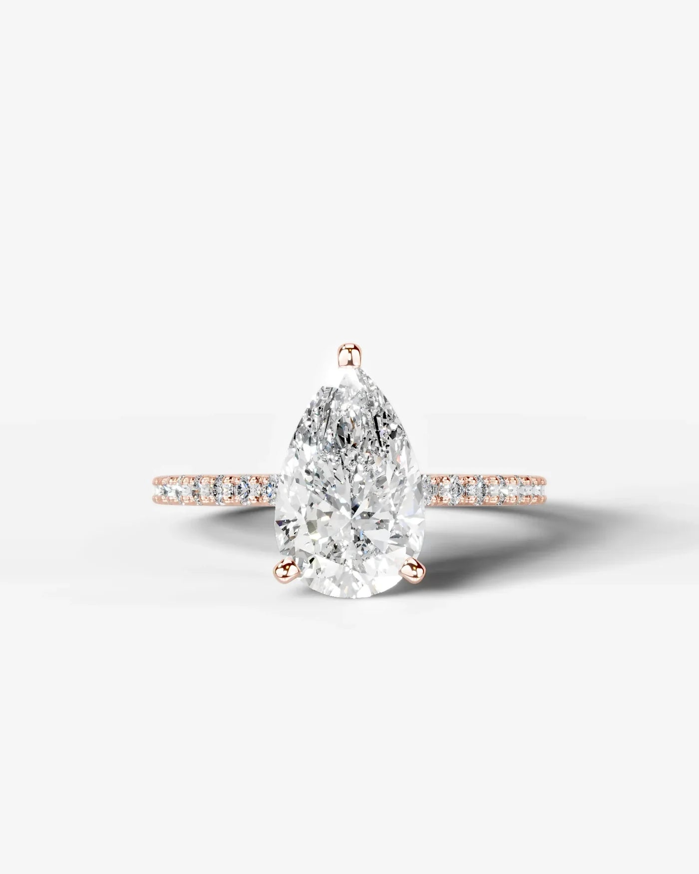 Pear Cut Solitaire Lab Grown Diamond Engagement Ring with Pavé Band | D VS1