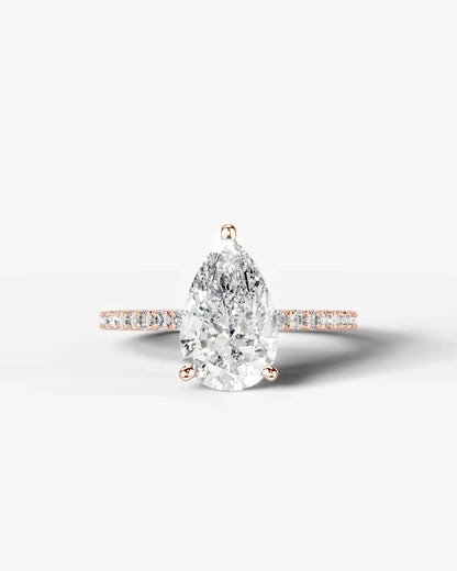 Pear Cut Solitaire Lab Grown Diamond Engagement Ring with Pavé Band | D VS1