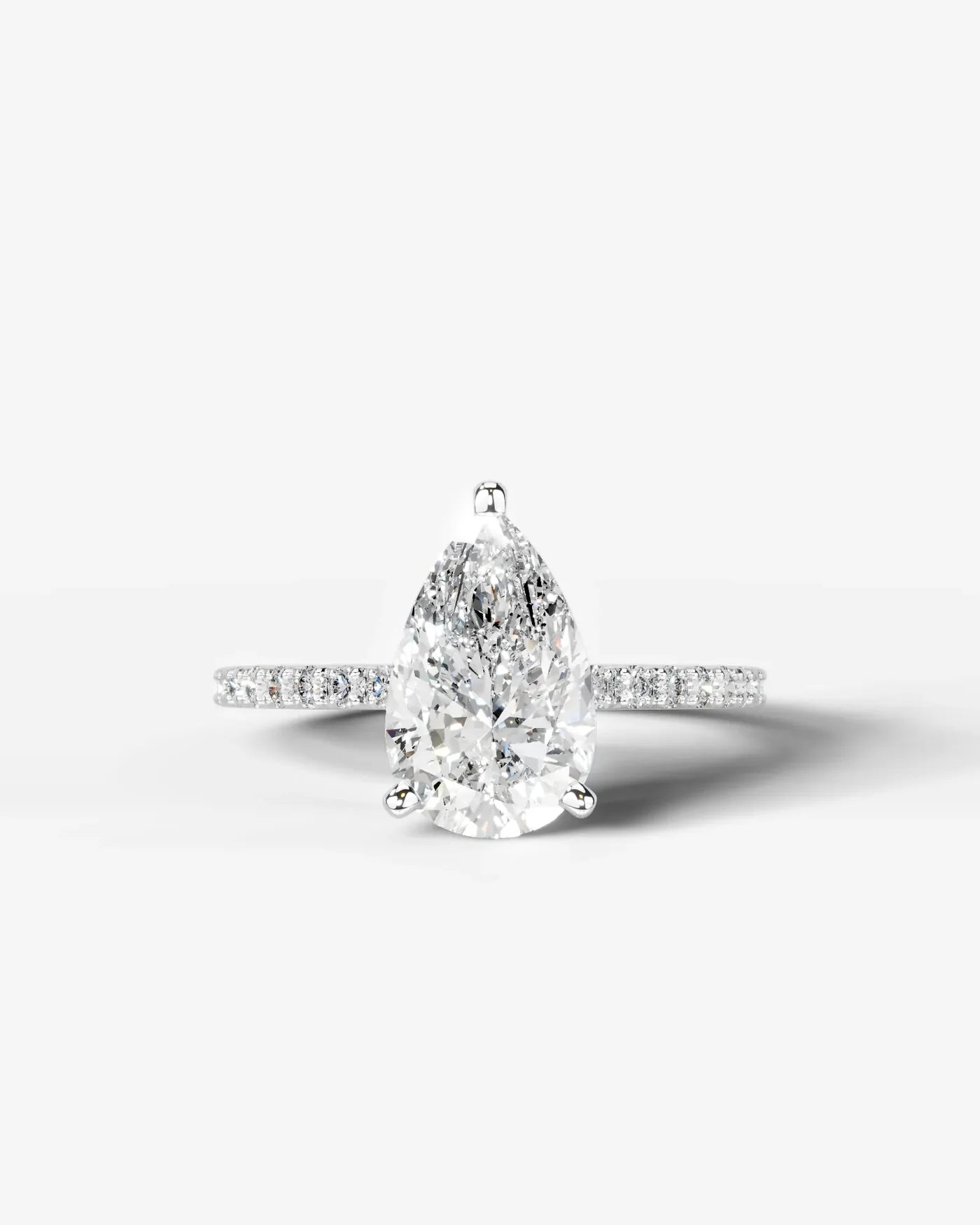 Pear Cut Solitaire Lab Grown Diamond Engagement Ring with Pavé Band | D VS1
