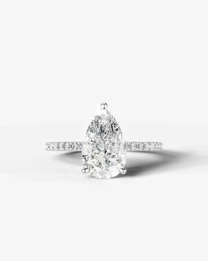 Pear Cut Solitaire Lab Grown Diamond Engagement Ring with Pavé Band | D VS1