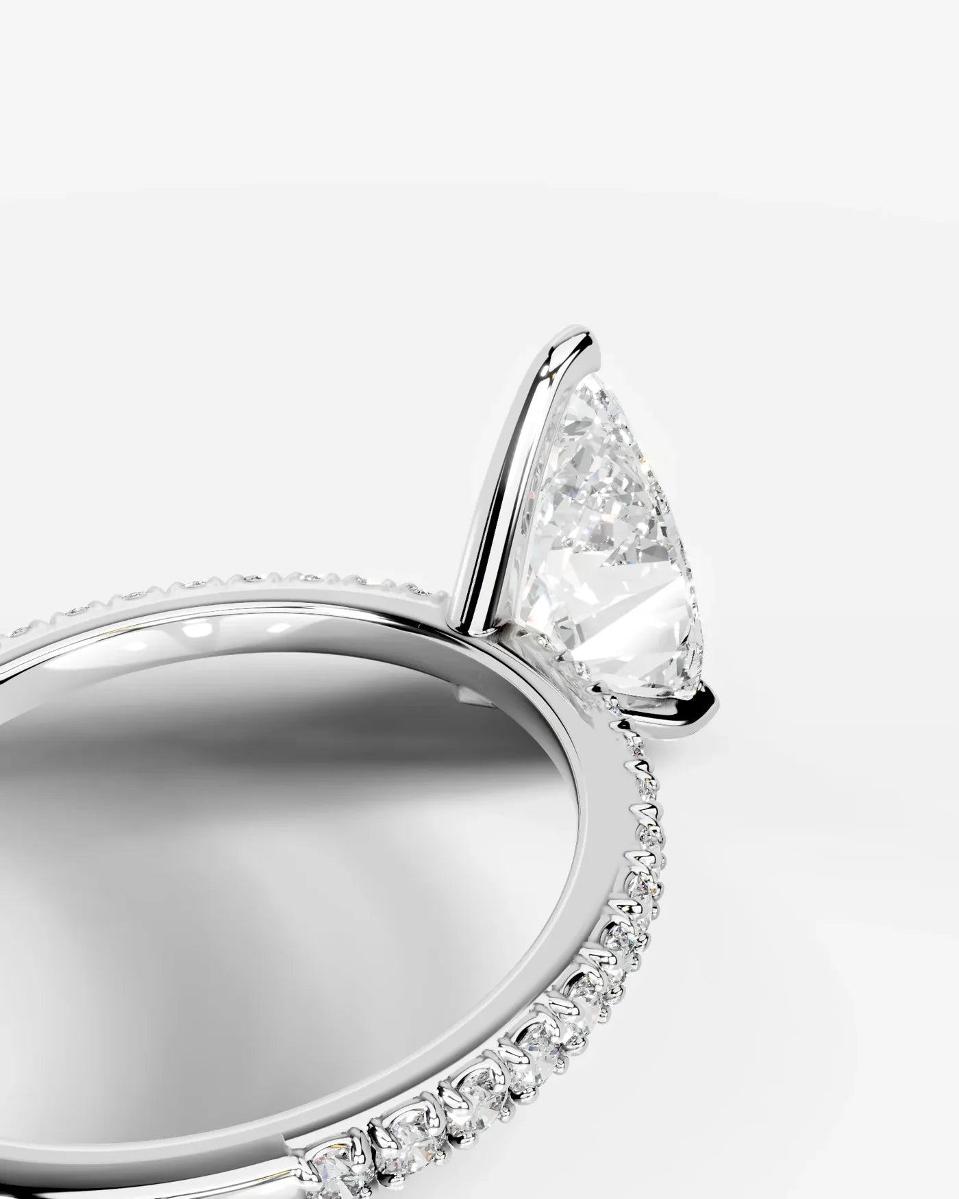 Pear Cut Solitaire Lab Grown Diamond Engagement Ring with Pavé Band | D VS1
