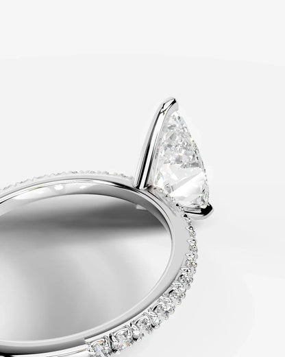 Pear Cut Solitaire Lab Grown Diamond Engagement Ring with Pavé Band | D VS1