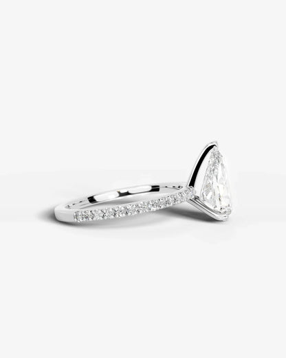 Pear Cut Solitaire Lab Grown Diamond Engagement Ring with Pavé Band | D VS1