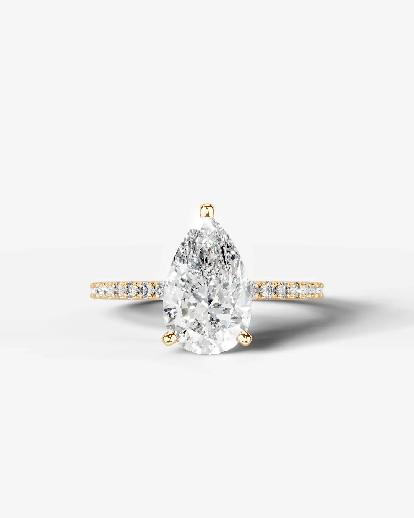 Pear Cut Solitaire Lab Grown Diamond Engagement Ring with Pavé Band | D VS1