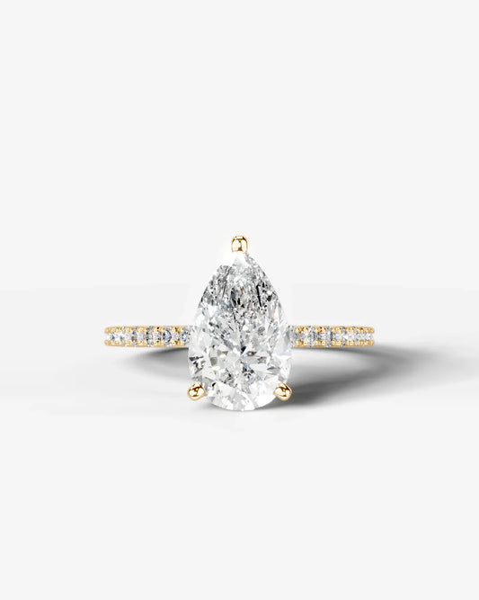 Pear Cut Solitaire Lab Grown Diamond Engagement Ring with Pavé Band | D VS1
