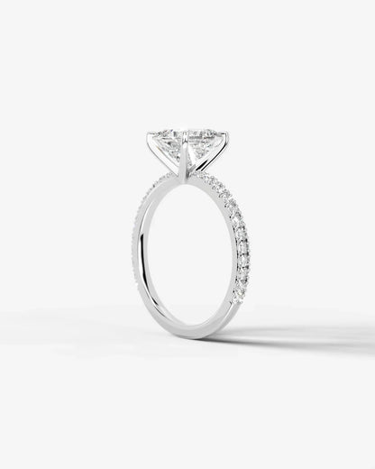 Princess Cut Solitaire Lab Grown Diamond Engagement Ring with Pavé Band | D VS1