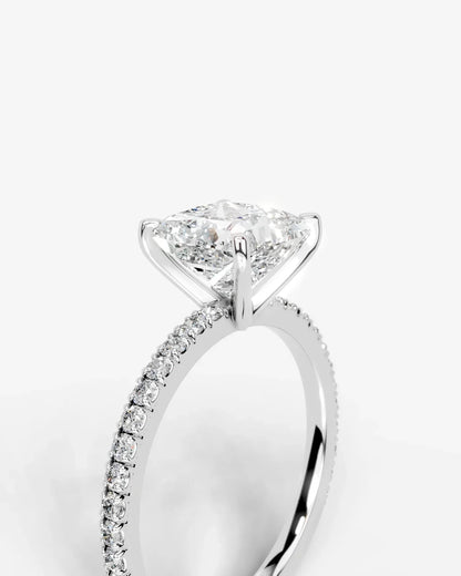 Princess Cut Solitaire Lab Grown Diamond Engagement Ring with Pavé Band | D VS1