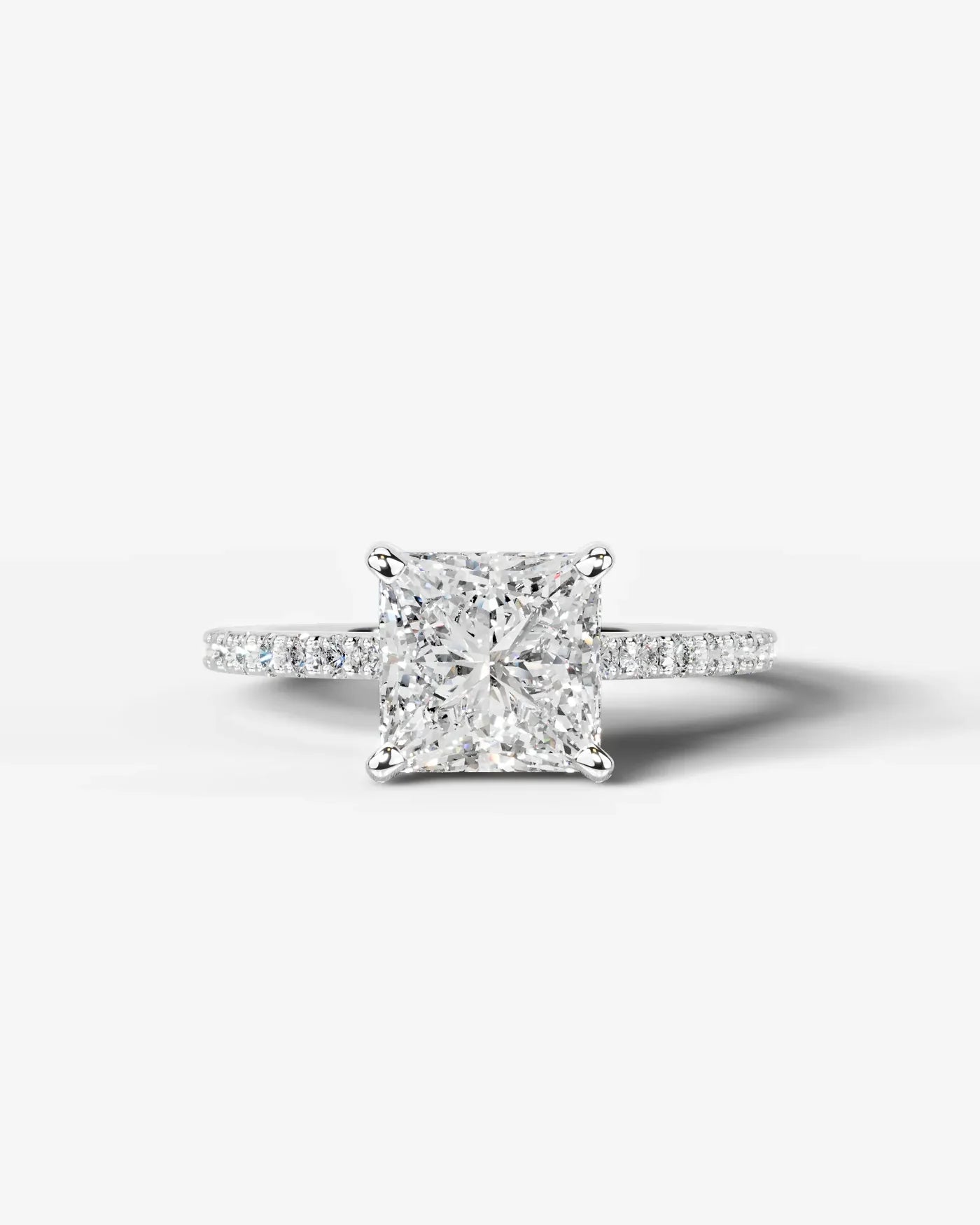 Princess Cut Solitaire Lab Grown Diamond Engagement Ring with Pavé Band | D VS1
