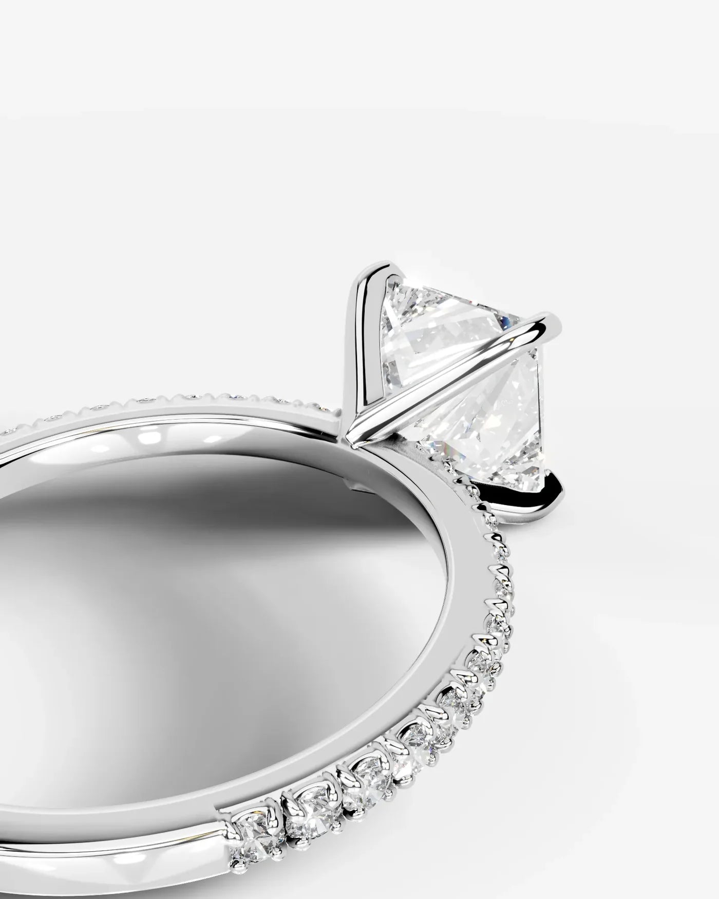Princess Cut Solitaire Lab Grown Diamond Engagement Ring with Pavé Band | D VS1
