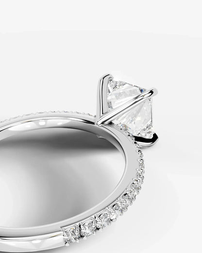 Princess Cut Solitaire Lab Grown Diamond Engagement Ring with Pavé Band | D VS1