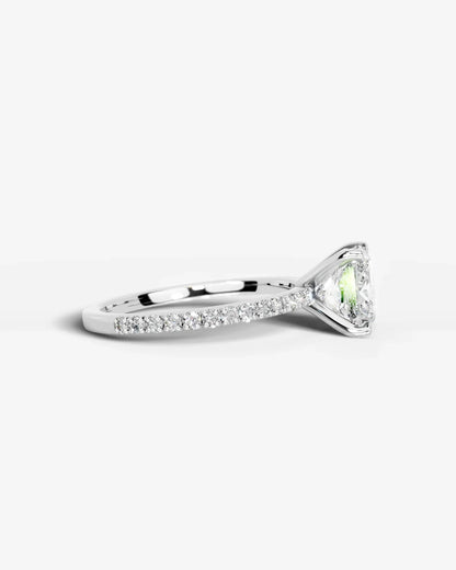 Princess Cut Solitaire Lab Grown Diamond Engagement Ring with Pavé Band | D VS1