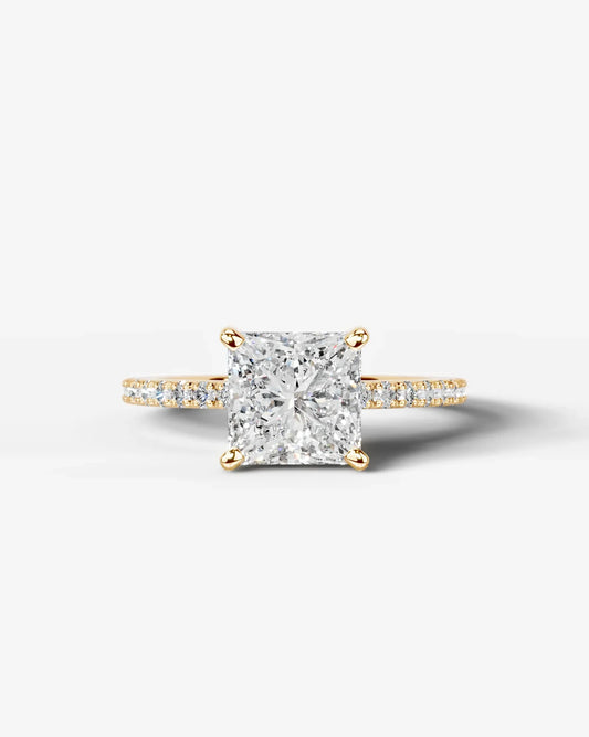 Princess Cut Solitaire Lab Grown Diamond Engagement Ring with Pavé Band | D VS1