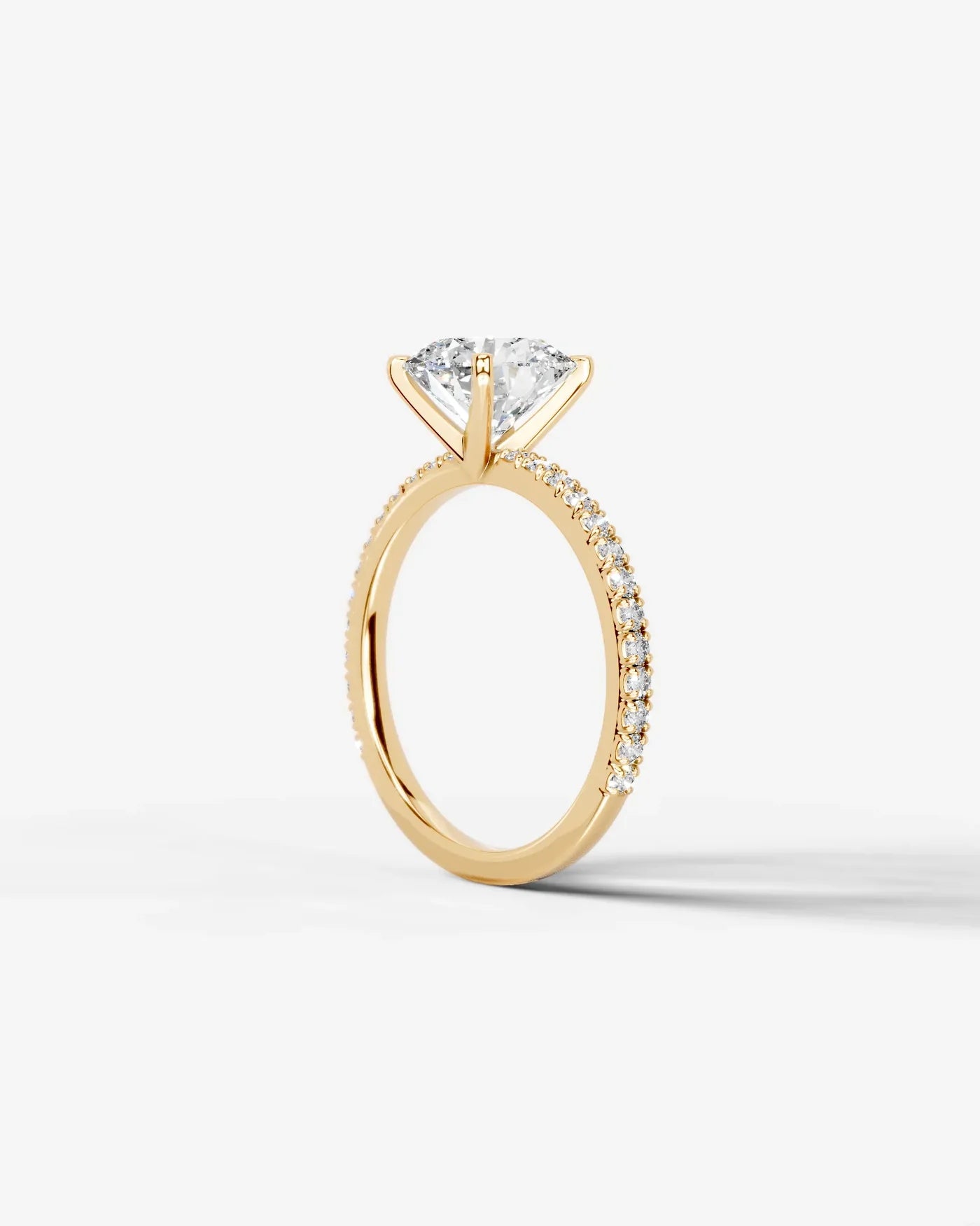 Round Cut Solitaire Lab Grown Diamond Engagement Ring with Pavé Band | D VS1