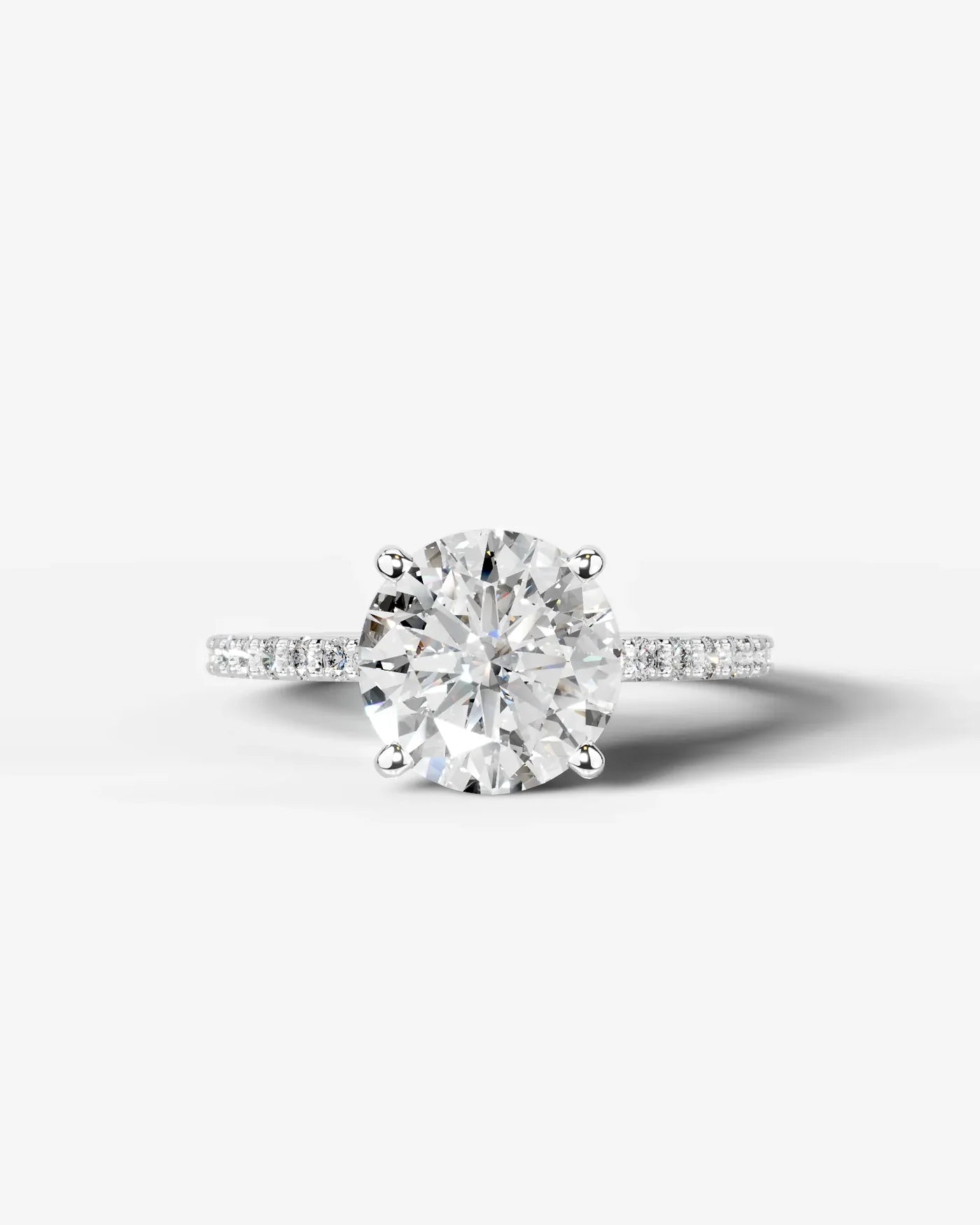 Round Cut Solitaire Lab Grown Diamond Engagement Ring with Pavé Band | D VS1