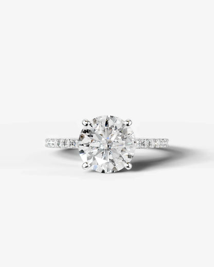 Round Cut Solitaire Lab Grown Diamond Engagement Ring with Pavé Band | D VS1