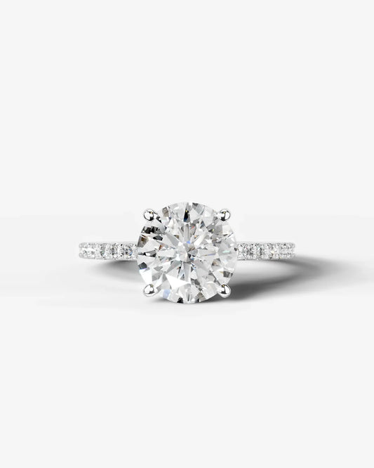 Round Cut Solitaire Lab Grown Diamond Engagement Ring with Pavé Band | D VS1