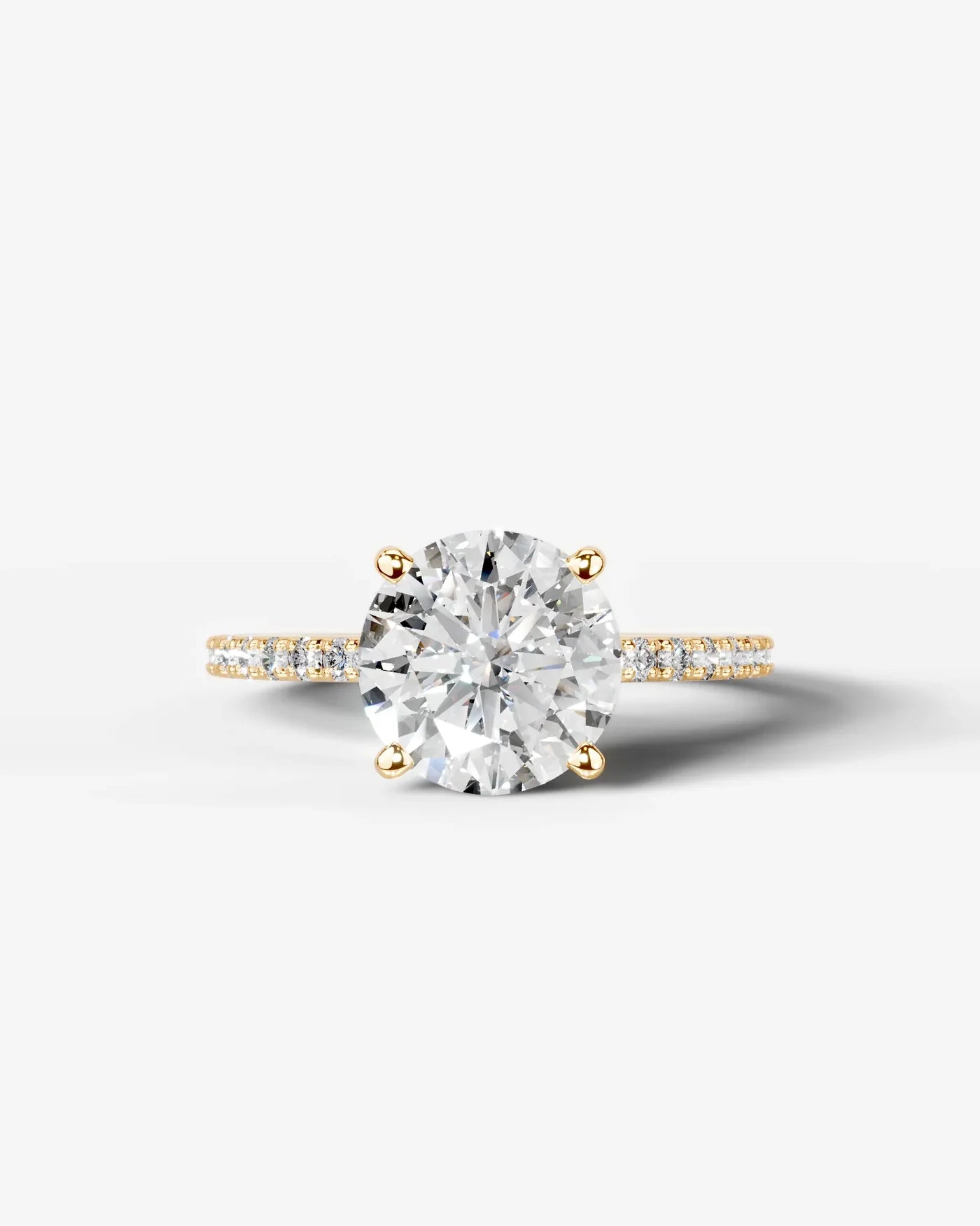 Round Cut Solitaire Lab Grown Diamond Engagement Ring with Pavé Band | D VS1