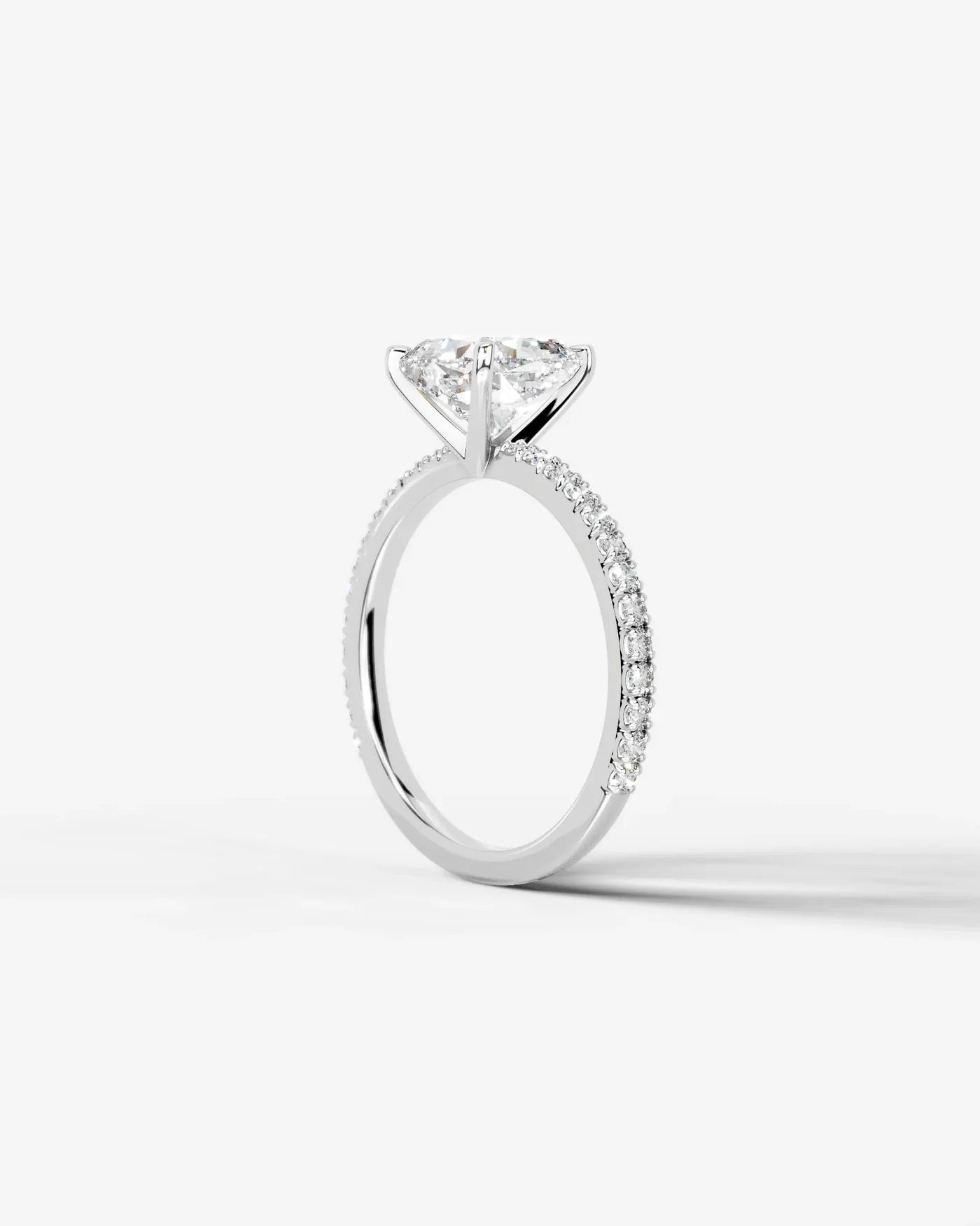 Cushion Cut Solitaire Lab Grown Diamond Engagement Ring with Pavé Band | D VS1