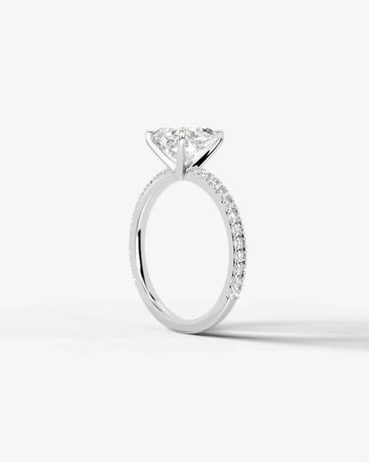 Cushion Cut Solitaire Lab Grown Diamond Engagement Ring with Pavé Band | D VS1