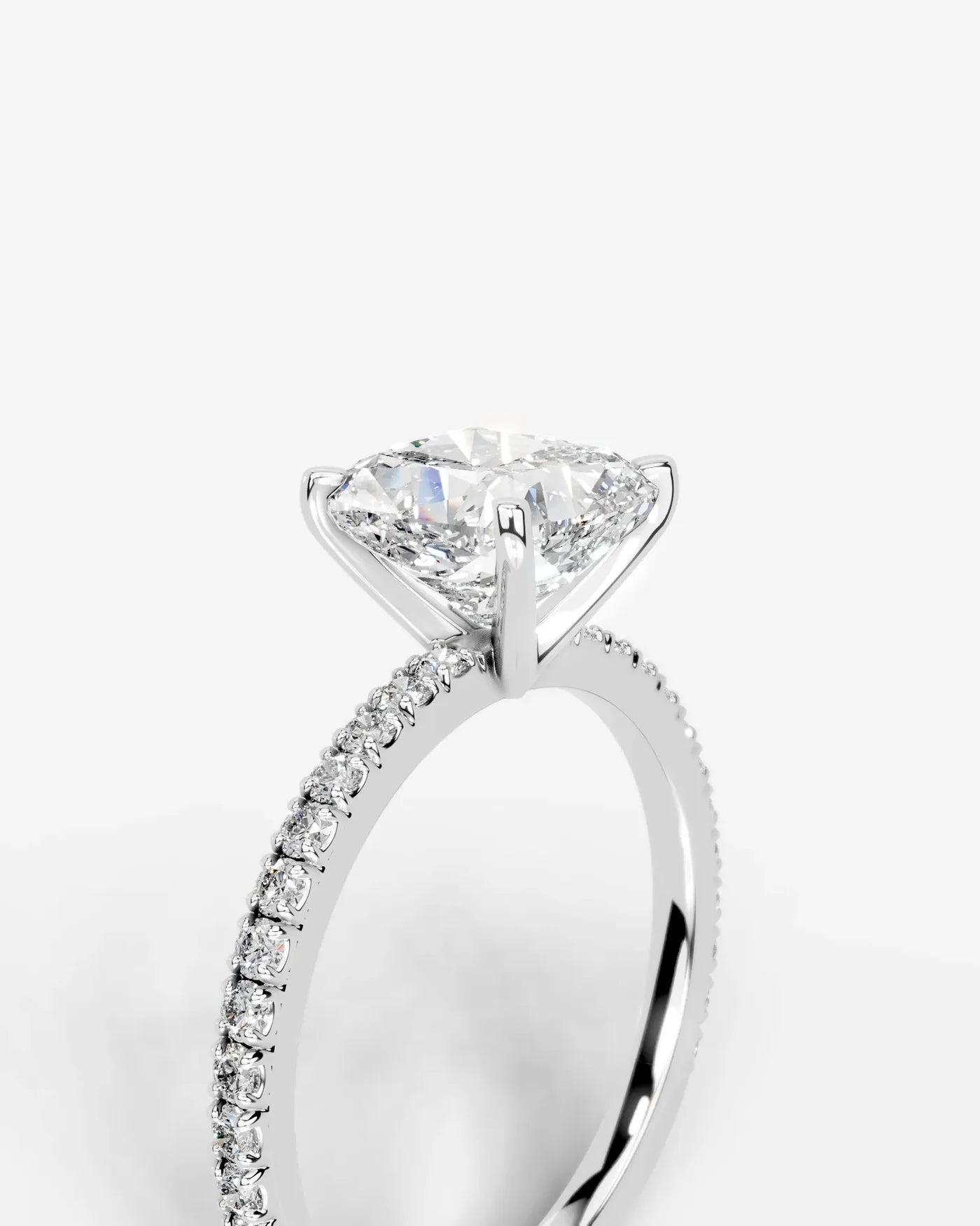 Cushion Cut Solitaire Lab Grown Diamond Engagement Ring with Pavé Band | D VS1