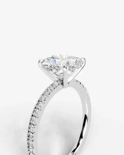 Cushion Cut Solitaire Lab Grown Diamond Engagement Ring with Pavé Band | D VS1