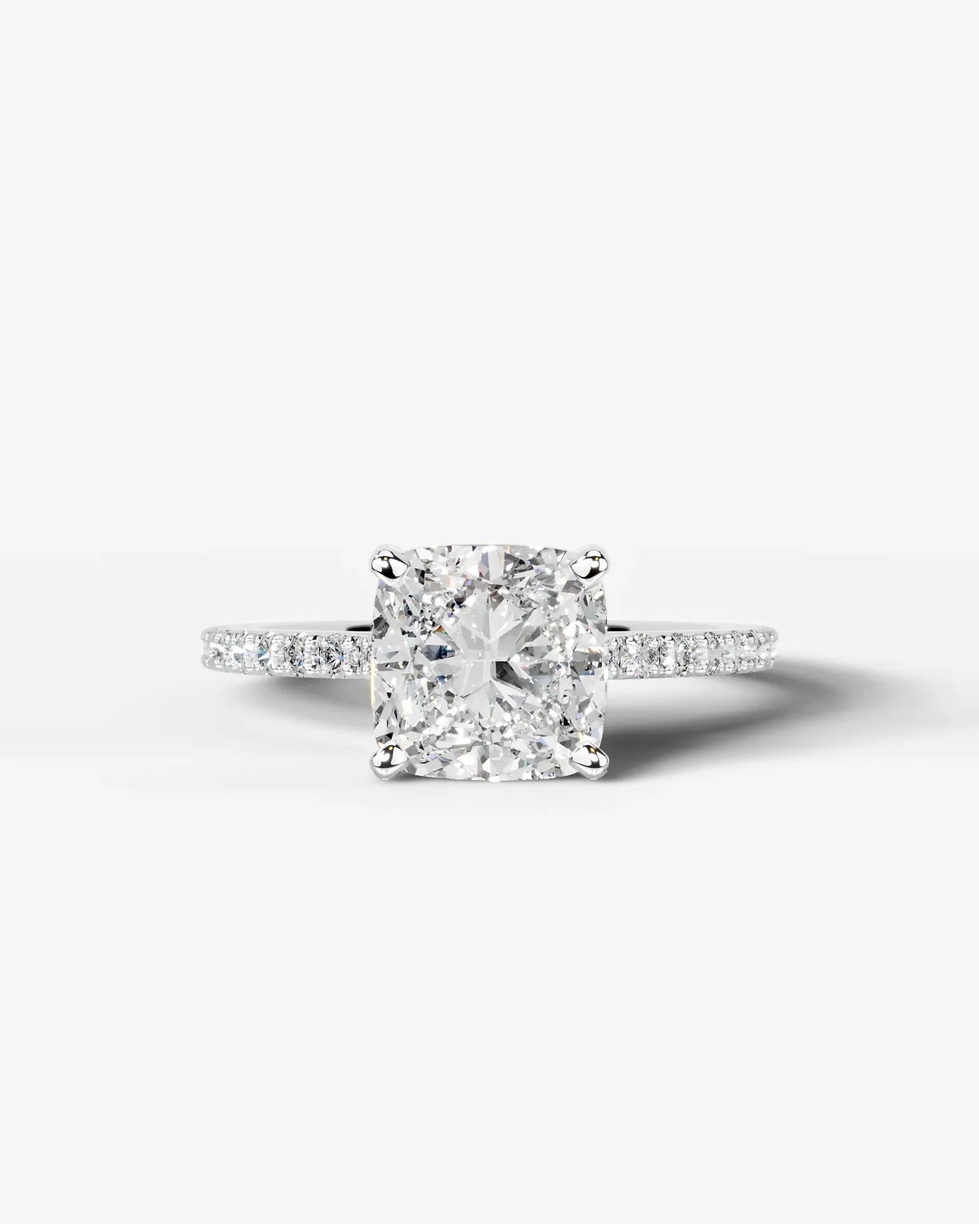 Cushion Cut Solitaire Lab Grown Diamond Engagement Ring with Pavé Band | D VS1