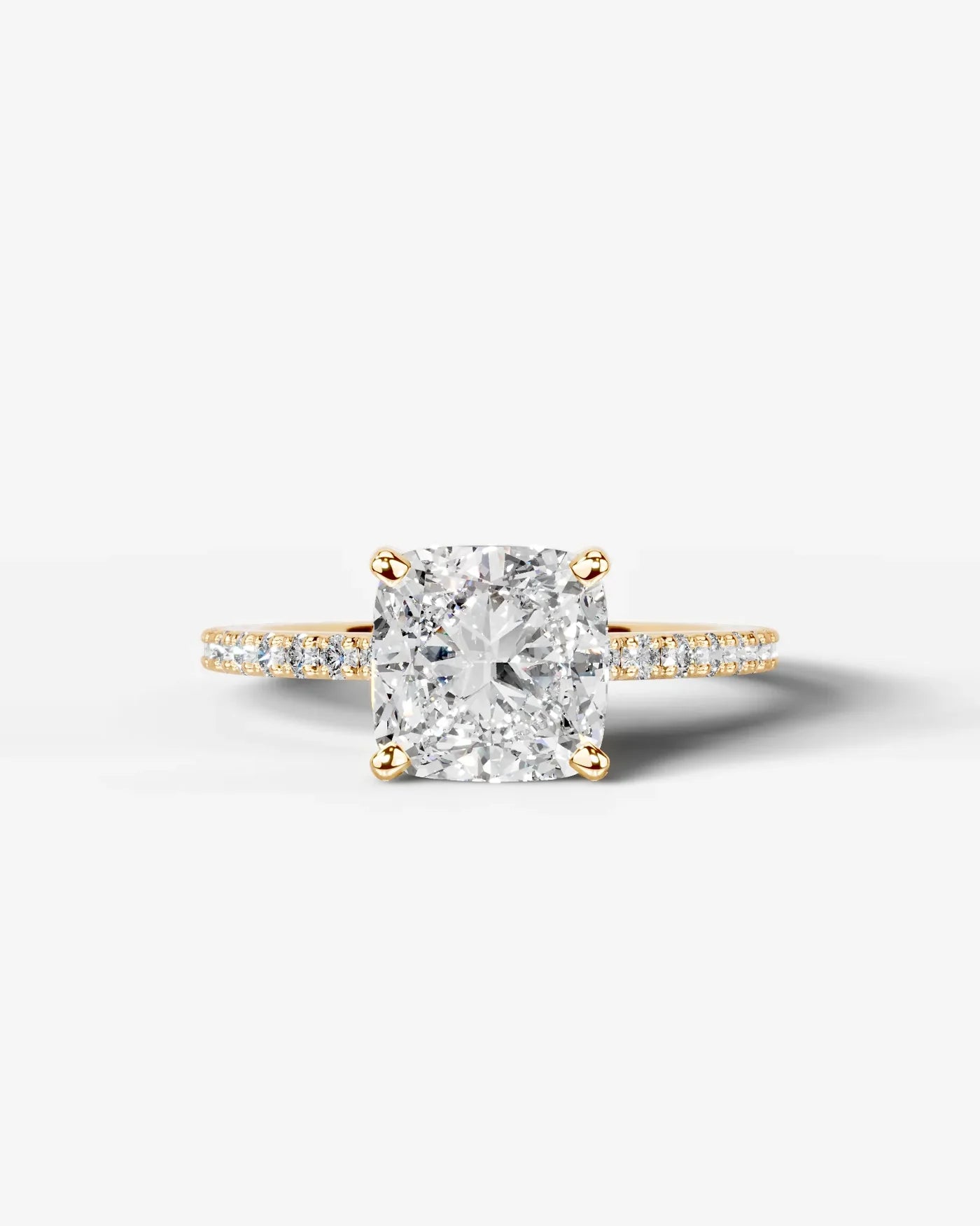 Cushion Cut Solitaire Lab Grown Diamond Engagement Ring with Pavé Band | D VS1