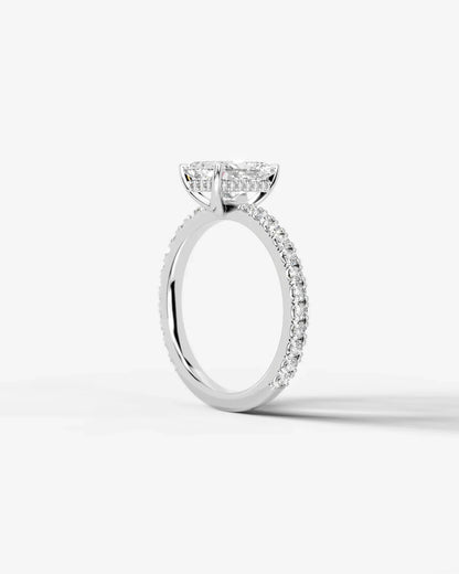 Radiant  Cut Hidden Halo Lab Grown Diamond Engagement Ring with Pavé Band and Four-Prong Setting| D VS1