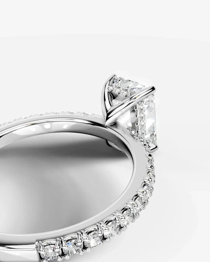 Radiant  Cut Hidden Halo Lab Grown Diamond Engagement Ring with Pavé Band and Four-Prong Setting| D VS1
