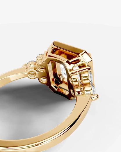 Asscher Cut Halo Lab Grown Diamond Engagement Ring with Side Stones| D VS1