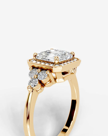 Asscher Cut Halo Lab Grown Diamond Engagement Ring with Side Stones| D VS1