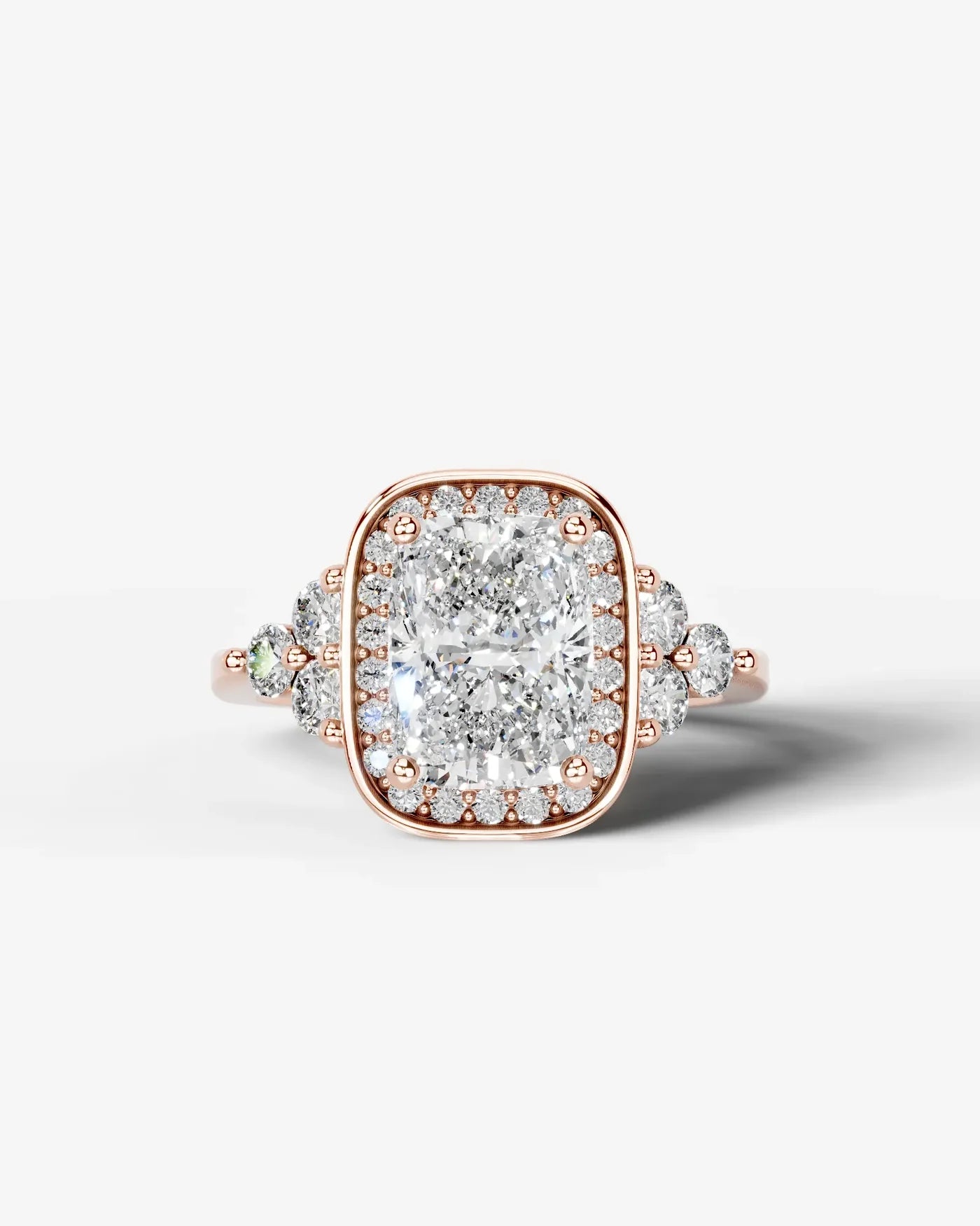 Radiant Cut Halo Lab Grown Diamond Engagement Ring with Side Stones| D VS1