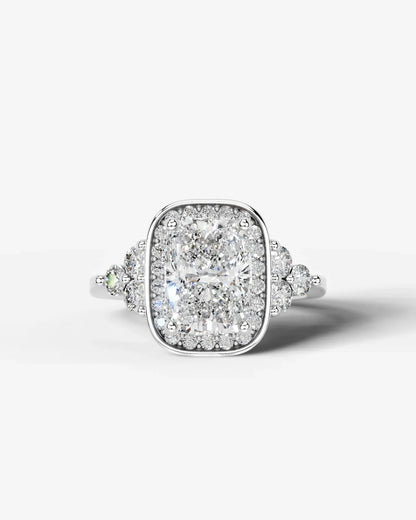 Radiant Cut Halo Lab Grown Diamond Engagement Ring with Side Stones| D VS1