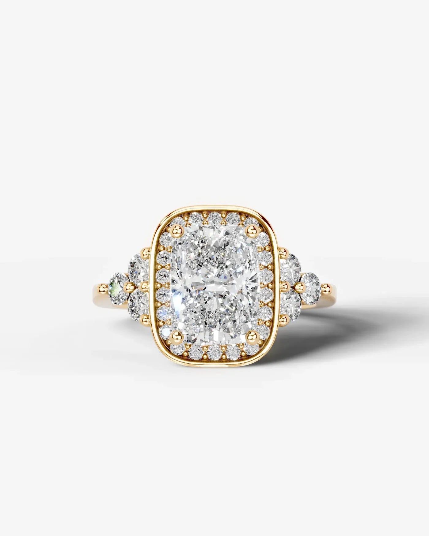 Radiant Cut Halo Lab Grown Diamond Engagement Ring with Side Stones| D VS1