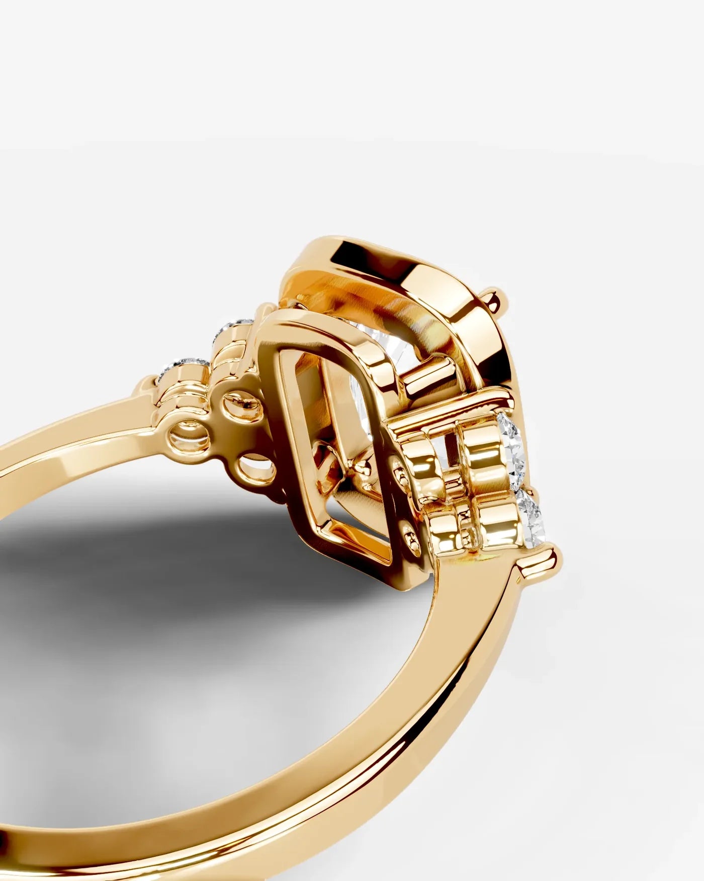 Radiant Cut Halo Lab Grown Diamond Engagement Ring with Side Stones| D VS1