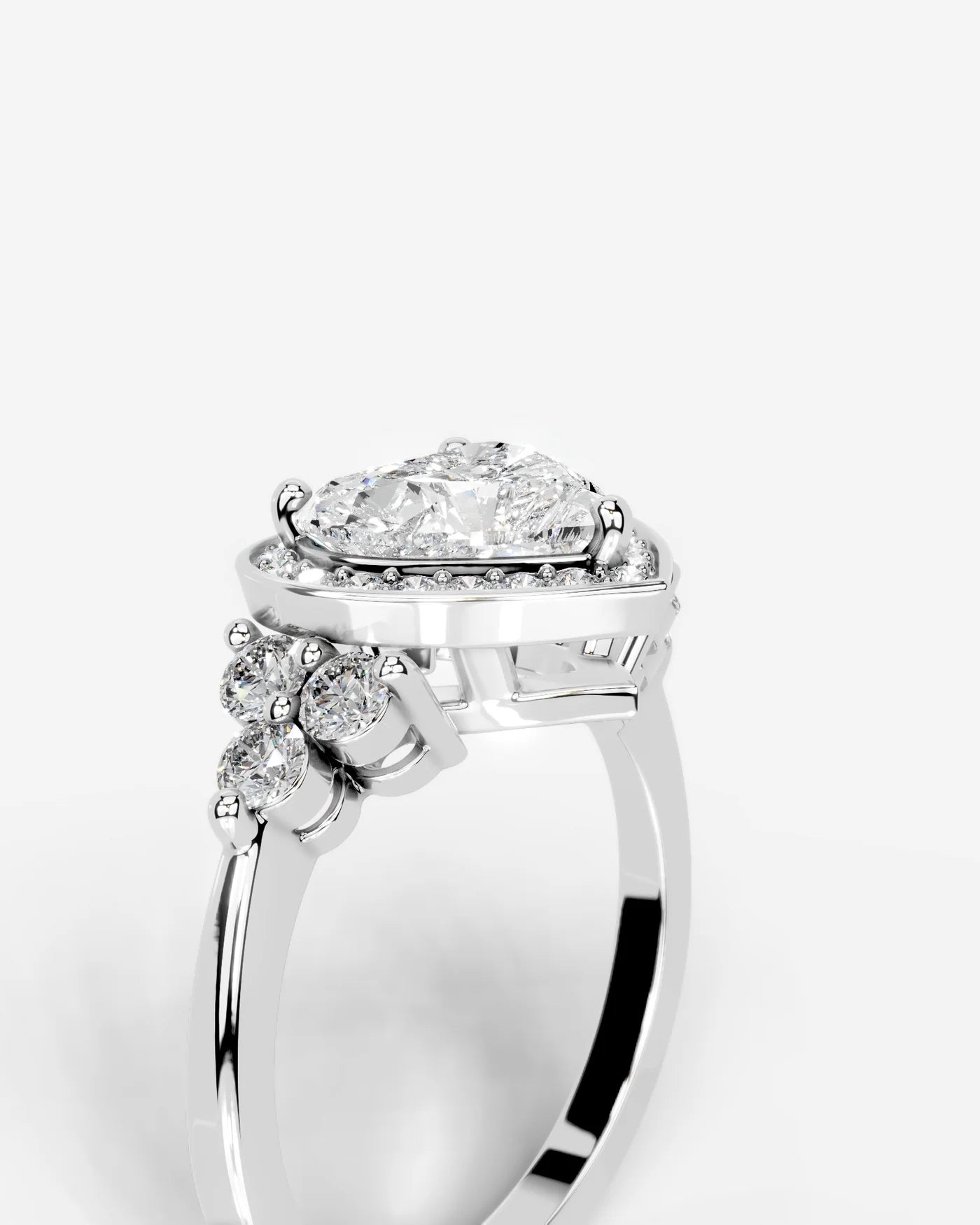 Heart Cut Halo Lab Grown Diamond Engagement Ring with Side Stones| D VS1