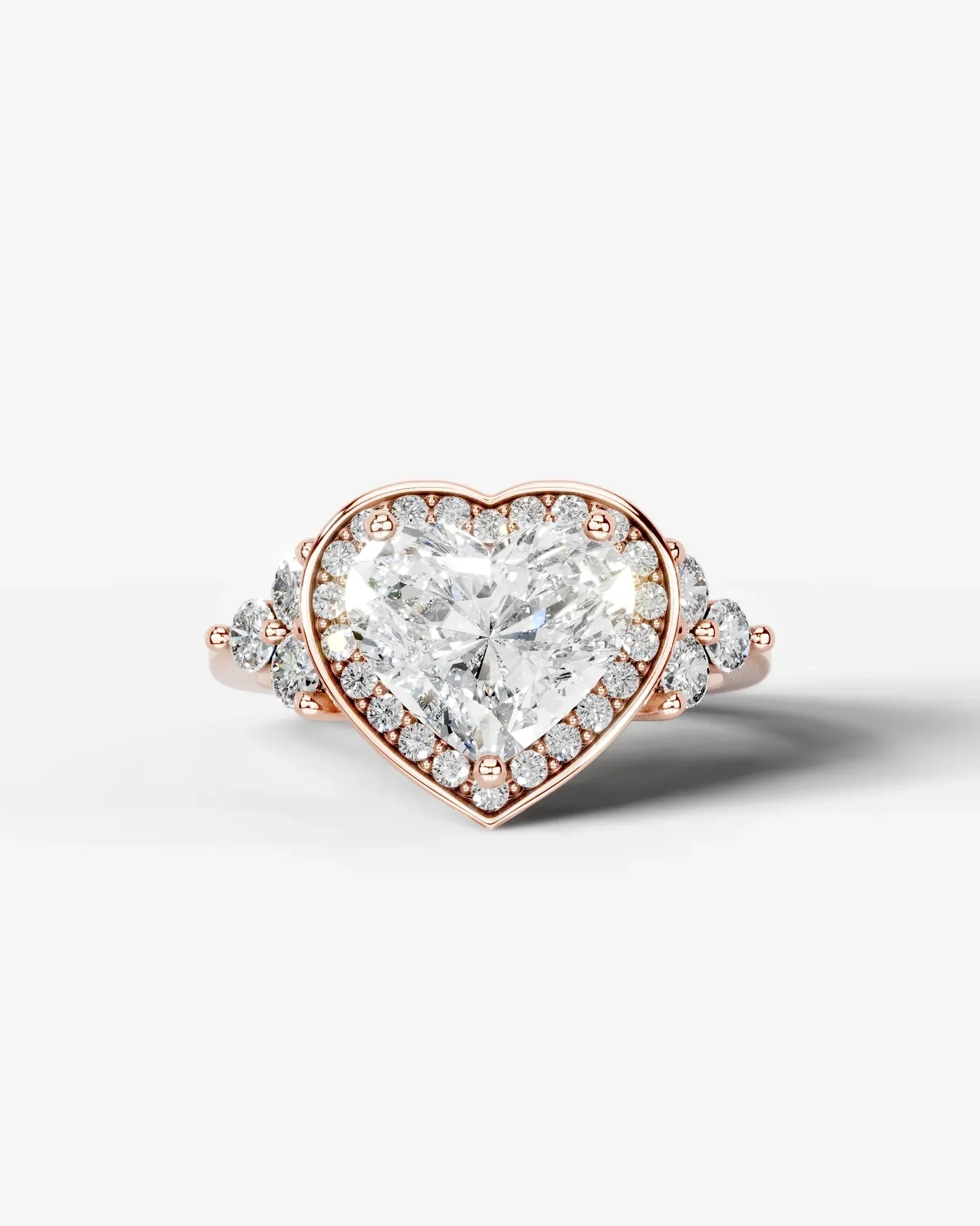 Heart Cut Halo Lab Grown Diamond Engagement Ring with Side Stones| D VS1