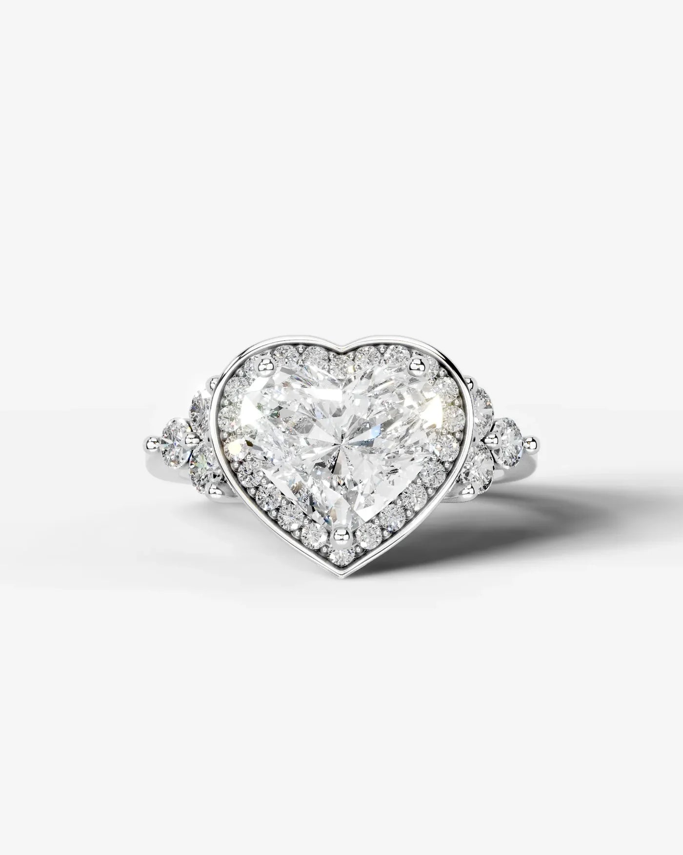 Heart Cut Halo Lab Grown Diamond Engagement Ring with Side Stones| D VS1