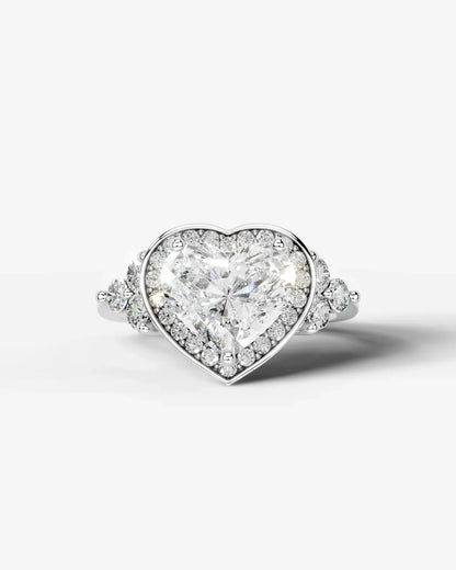 Heart Cut Halo Lab Grown Diamond Engagement Ring with Side Stones| D VS1