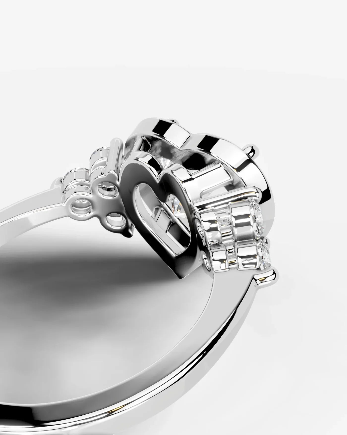 Heart Cut Halo Lab Grown Diamond Engagement Ring with Side Stones| D VS1