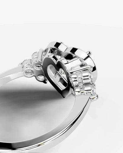 Heart Cut Halo Lab Grown Diamond Engagement Ring with Side Stones| D VS1