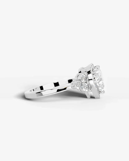 Heart Cut Halo Lab Grown Diamond Engagement Ring with Side Stones| D VS1