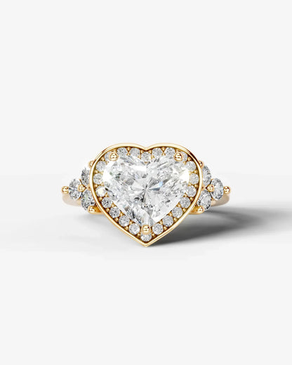 Heart Cut Halo Lab Grown Diamond Engagement Ring with Side Stones| D VS1