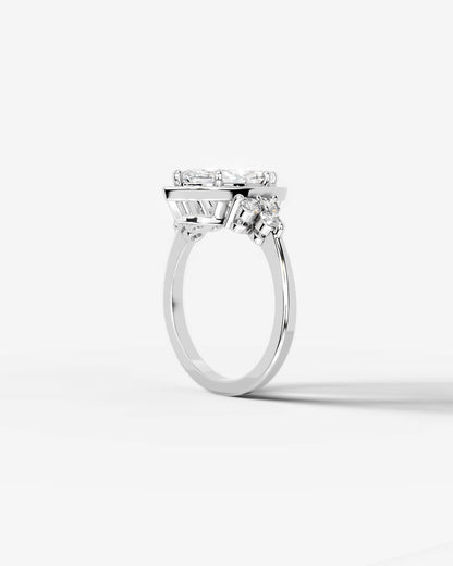Marquise Cut Halo Lab Grown Diamond Engagement Ring with Side Stones| D VS1