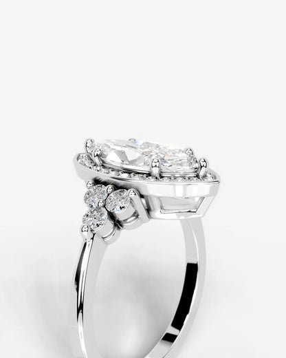 Marquise Cut Halo Lab Grown Diamond Engagement Ring with Side Stones| D VS1
