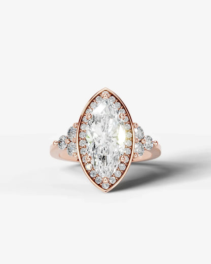 Marquise Cut Halo Lab Grown Diamond Engagement Ring with Side Stones| D VS1
