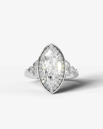 Marquise Cut Halo Lab Grown Diamond Engagement Ring with Side Stones| D VS1