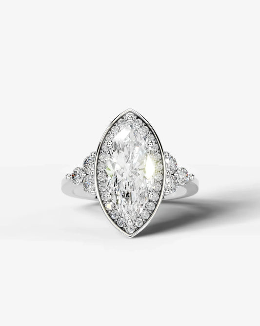 Marquise Cut Halo Lab Grown Diamond Engagement Ring with Side Stones| D VS1